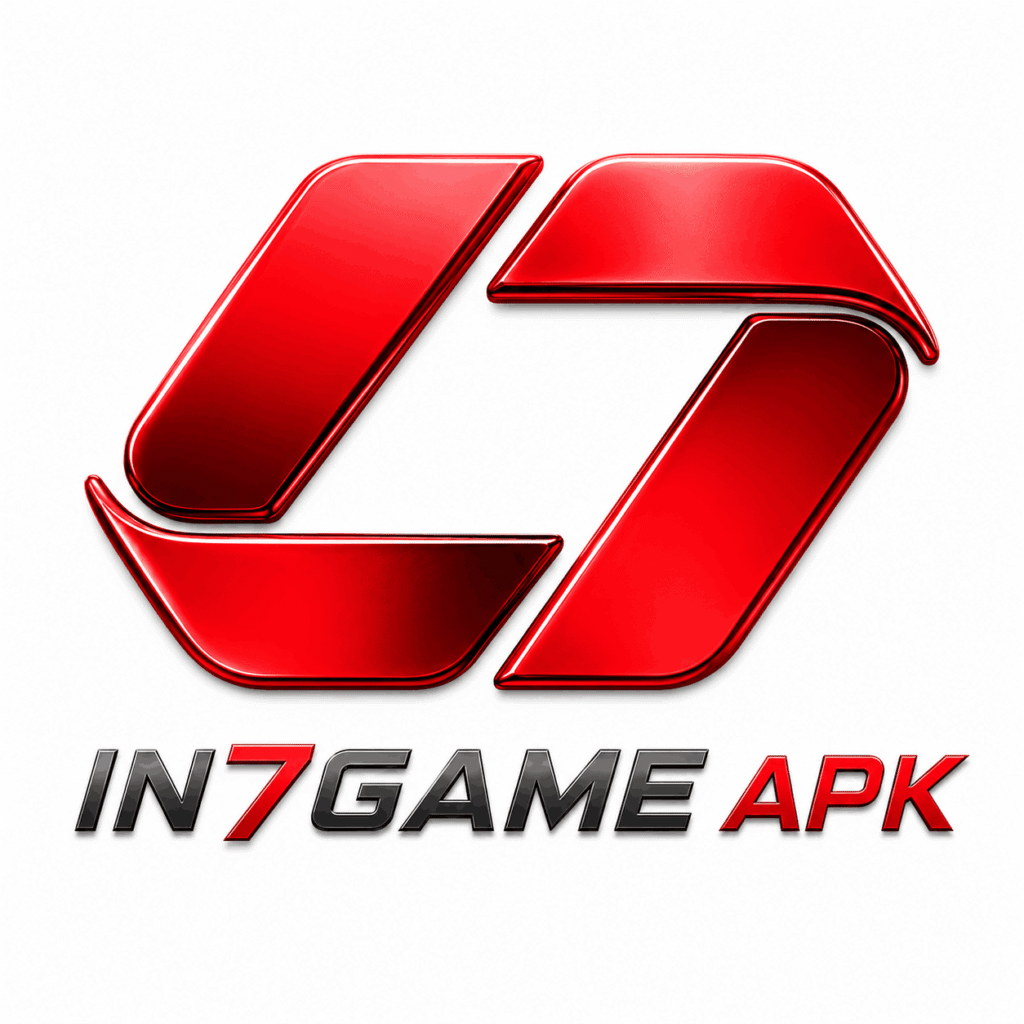 Modern IN7 App and IN7 APK logo on a white background featuring a clean red icon for Android gaming branding.
